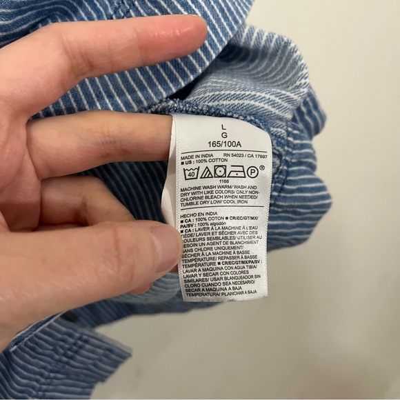 Old Navy Women's Denim Blue Striped Dress Overall Sleeveless Button Front Sz L - Picture 10 of 16